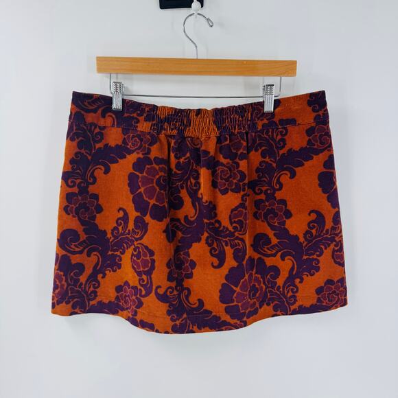 Y2K Fossil Corduroy Mini Skirt Size L Brown Purple Floral Print Retro 2000s - Picture 2 of 6